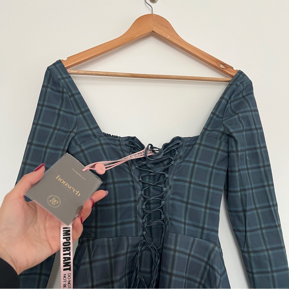 House of CB Malika Blue Tartan Corset Mini Dress Size M NWT - Picture 8 of 8